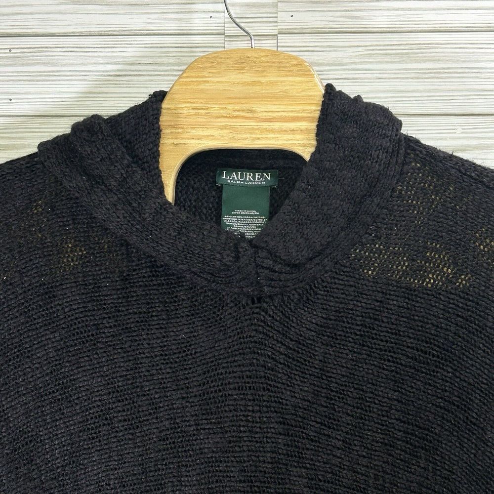 Lauren Ralph Lauren Poncho With Fringe‎ Women's Black Cotton Acrylic Blend OS